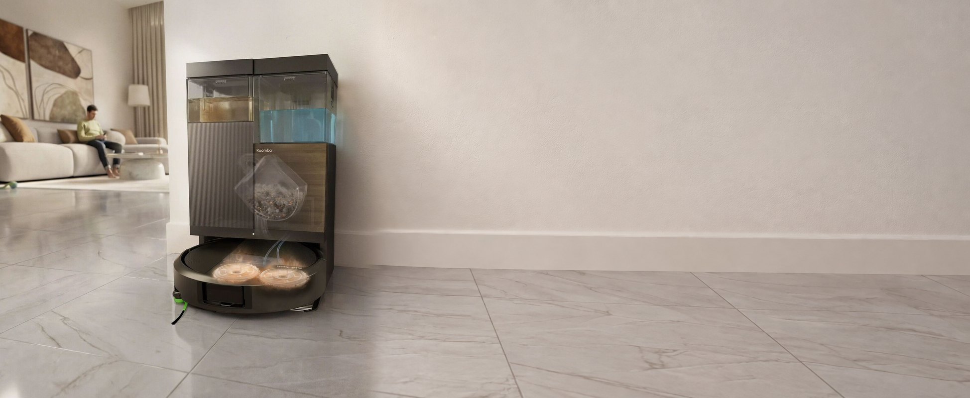 Roomba&reg; Plus 575 Combo robot กลับเข้าแท่น AutoWash&trade; dock ที่ซักและอบแผ่นถู เก็บฝุ่น และเติมน้ำให้อัตโนมัติ