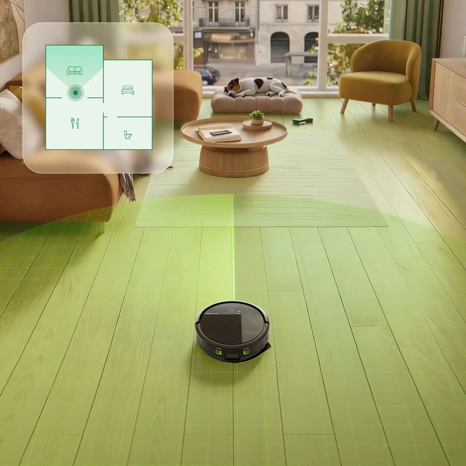 ClearView&trade; LiDAR of the Roomba&reg; 115 Combo robot scanning and mapping the home