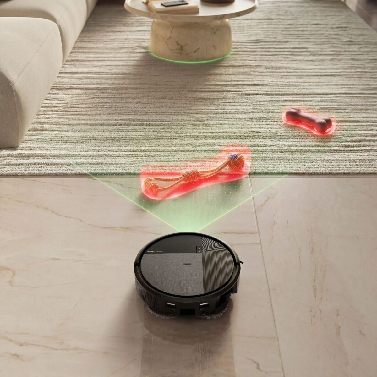 ระบบ ClearView™ Pro LiDAR ของ Roomba® Plus 575 Combo robot สแกนพื้นที่และตรวจจับของเล่นสัตว์เลี้ยงบนพรม
