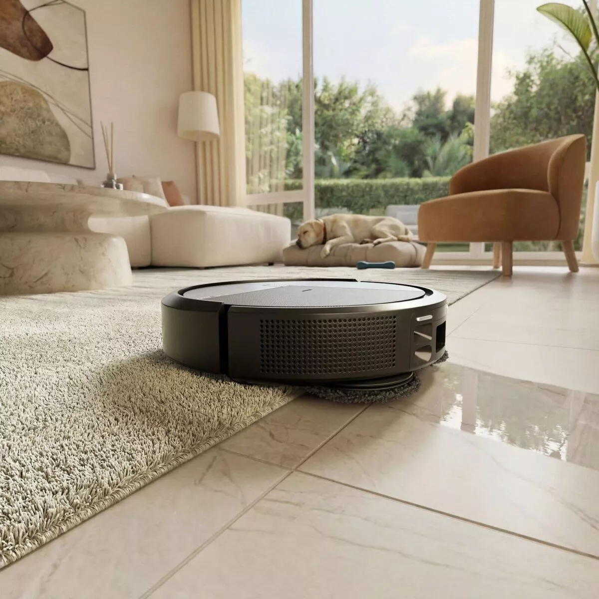 Roomba® Plus 575 Combo robot ยกตัวข้ามจากพรมขึ้นสู่พื้นกระเบื้อง
