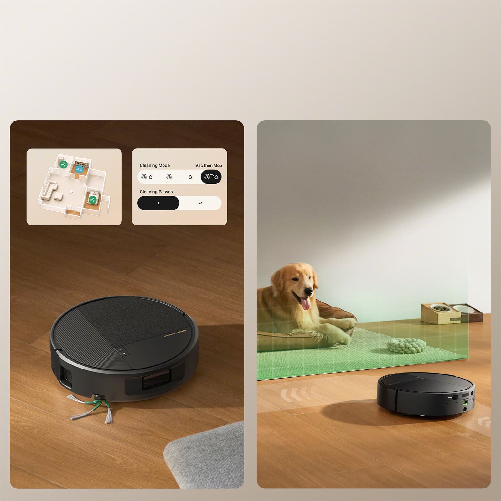 Roomba&reg; Home app screen setting cleaning modes for the Roomba&reg; Plus 675 Combo robot